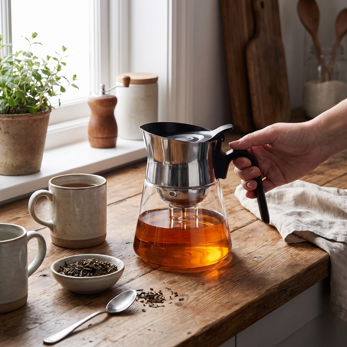 Premium One-Key Filtration Glass Teapot variant